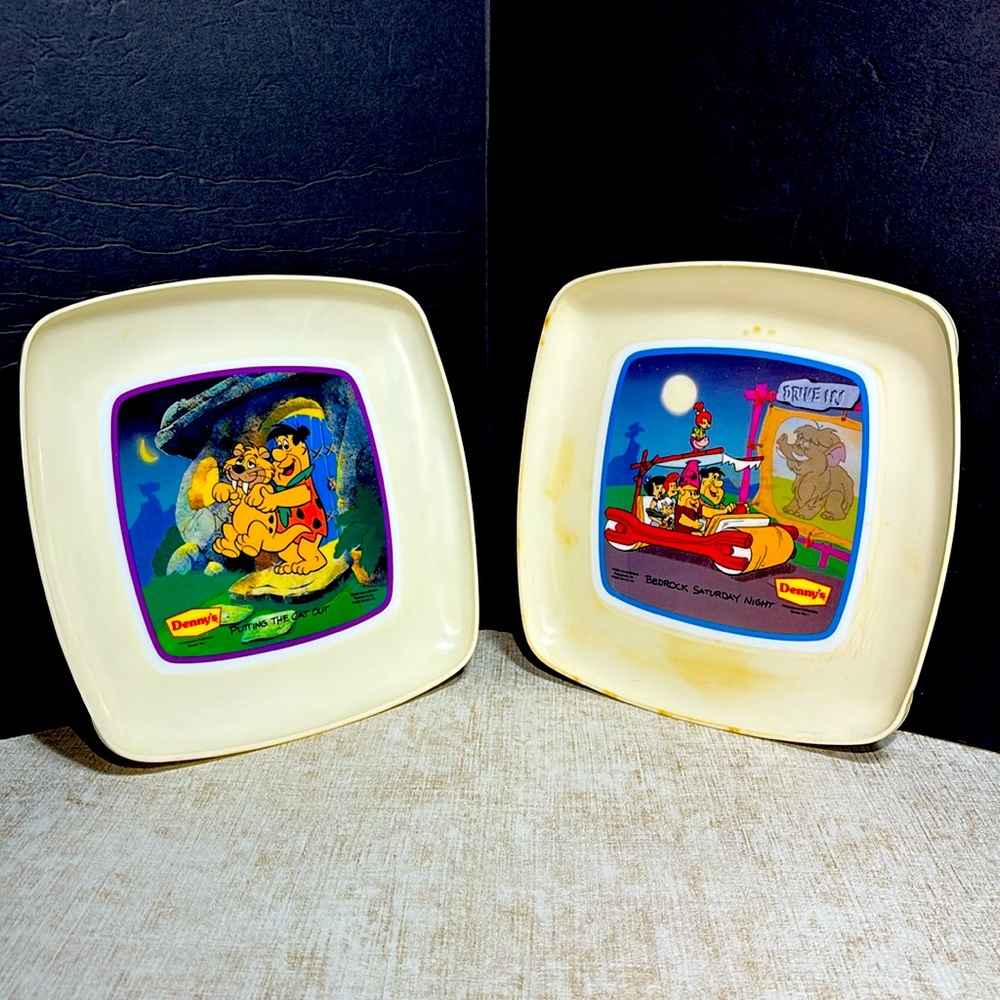 Vintage Denny's Flintstones Collectors Plates (Set of 2)